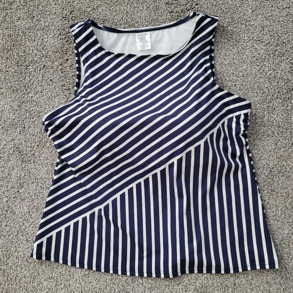 Lands End Navy & White Stripe Tankini 16 DDD - Picture 1 of 8